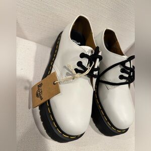 NWT; Dr Martens 1461 Quad Retro White Smooth Platform Women